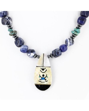 InlaidCertified Authentic Navajo .925 Sterling Silver Lapis Turquoise Native American Necklace 370998054828