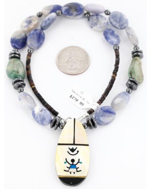 InlaidCertified Authentic Navajo .925 Sterling Silver Lapis Turquoise Native American Necklace 371033899518