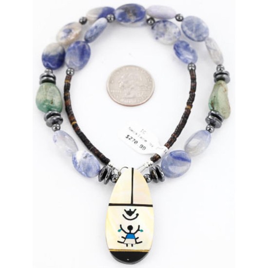 InlaidCertified Authentic Navajo .925 Sterling Silver Lapis Turquoise Native American Necklace 371033899518
