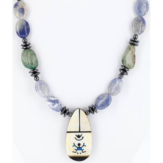 InlaidCertified Authentic Navajo .925 Sterling Silver Lapis Turquoise Native American Necklace 371033899518