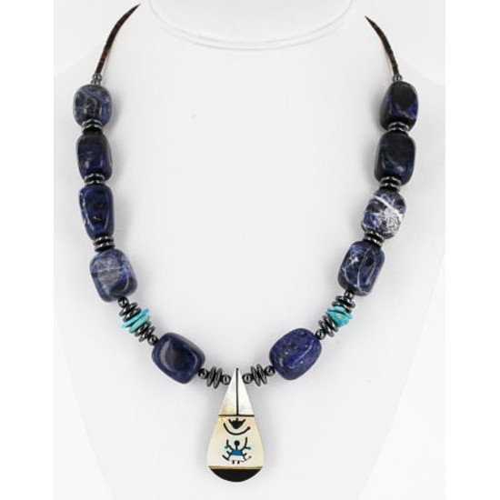 InlaidCertified Authentic Navajo .925 Sterling Silver LAPIS Turquoise Native American Necklace 371068469412
