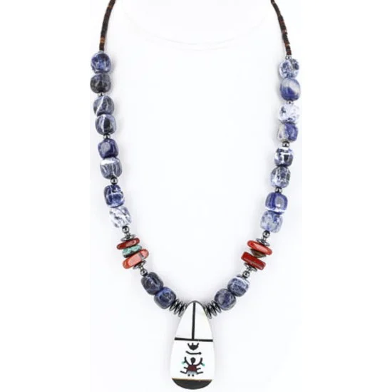 Inlaid Navajo .925 Sterling Silver LAPIS Turquoise Native American Necklace 750116-11 Inlaid Navajo .925 Sterling Silver LAPIS Turquoise Native American Necklace 750116-11