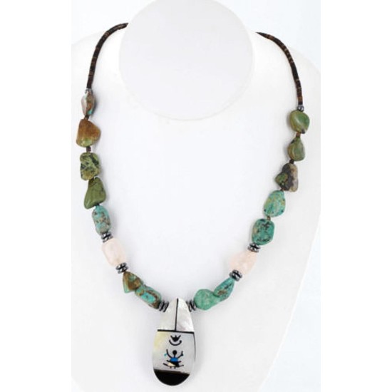 InlaidCertified Authentic Navajo .925 Sterling Silver Quartz Turquoise Native American Necklace 15824-15