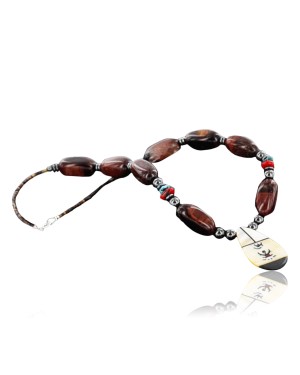 InlaidCertified Authentic Navajo .925 Sterling Silver Tigers Eye Coral Native American Necklace 390806988433