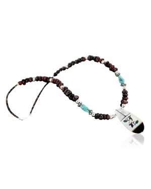 InlaidCertified Authentic Navajo .925 Sterling Silver Tigers Eye Turquoise Native American Necklace 390661969194