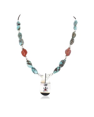 InlaidCertified Authentic Navajo .925 Sterling Silver Turquoise Native American Necklace 390826422074