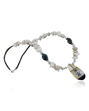 InlaidCertified Authentic Navajo .925 Sterling Silver WHITE Turquoise Native American Necklace 15213-63