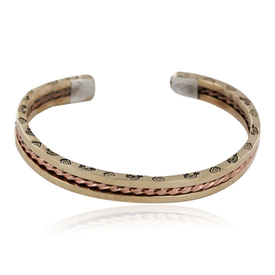 Kokopelli Navajo .925 Sterling Silver Handmade Certified Authentic Pure Copper Brass Native American Bracelet 13008-3