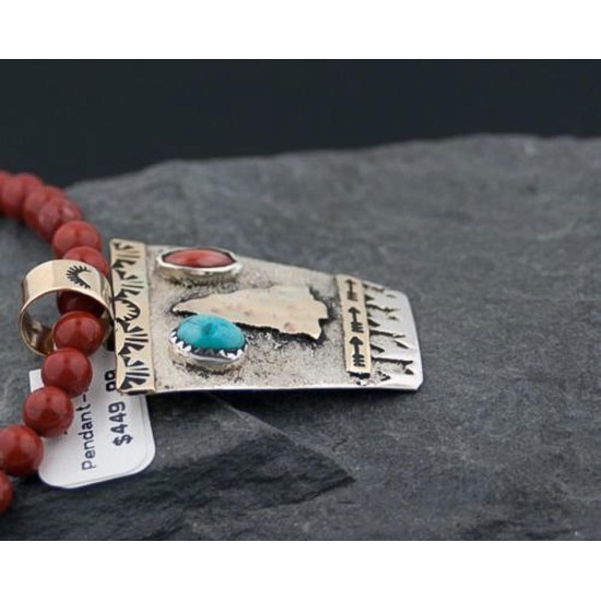 Large 12kt Gold Filled Handmade Arrowhead Certified Authentic Navajo .925 Sterling Silver Turquoise Native American Necklace 370812723028