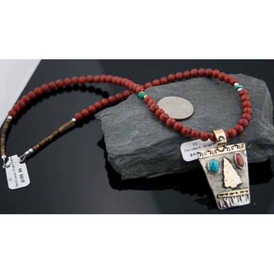 Large 12kt Gold Filled Handmade Arrowhead Certified Authentic Navajo .925 Sterling Silver Turquoise Native American Necklace 370812723028