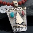 Large 12kt Gold Filled Handmade Arrowhead Navajo .925 Sterling Silver Turquoise Native American Necklace 370812723028