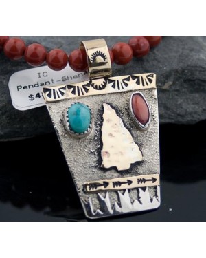 Large 12kt Gold Filled Handmade Arrowhead Certified Authentic Navajo .925 Sterling Silver Turquoise Native American Necklace 370812723028