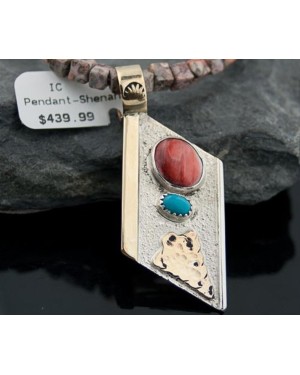 Large 12kt Gold Filled Handmade Arrowhead Certified Authentic Navajo .925 Sterling Silver Turquoise Native American Necklace 390586628618