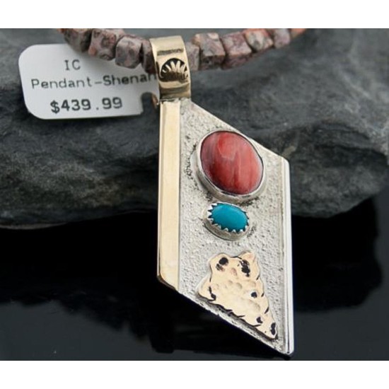 Large 12kt Gold Filled Handmade Arrowhead Certified Authentic Navajo .925 Sterling Silver Turquoise Native American Necklace 390586628618