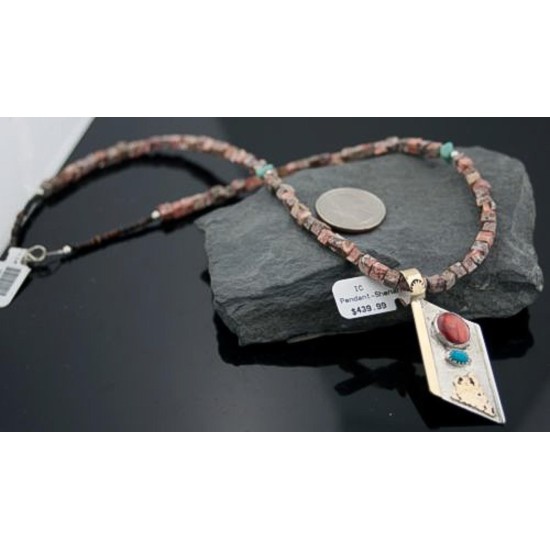 Large 12kt Gold Filled Handmade Arrowhead Certified Authentic Navajo .925 Sterling Silver Turquoise Native American Necklace 390586628618