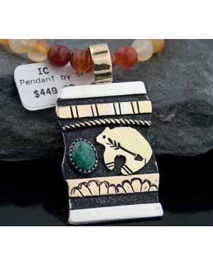 Large 12kt Gold Filled, Handmade Bear Arrow Turquoise .925 Sterling Silver Certified Authentic Navajo Native American Necklace 390584255510