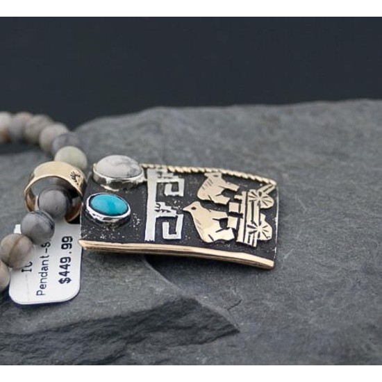 Large 12kt Gold Filled, Handmade Bear Wagon Turquoise .925 Sterling Silver Certified Authentic Navajo 1 Native American Necklace 390589681820