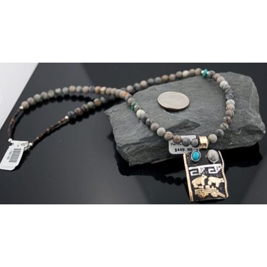 Large 12kt Gold Filled, Handmade Bear Wagon Turquoise .925 Sterling Silver Certified Authentic Navajo 1 Native American Necklace 390589681820