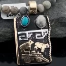 Large 12kt Gold Filled, Handmade Bear Wagon Turquoise .925 Sterling Silver Navajo 1 Native American Necklace 390589681820