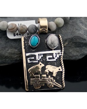 Large 12kt Gold Filled, Handmade Bear Wagon Turquoise .925 Sterling Silver Certified Authentic Navajo 1 Native American Necklace 390589681820