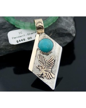 Large 12kt Gold Filled Handmade Eagle Natural Turquoise .925 Sterling Silver Certified Authentic Navajo Native American Necklace 390586628620