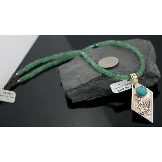 Large 12kt Gold Filled Handmade Eagle Natural Turquoise .925 Sterling Silver Certified Authentic Navajo Native American Necklace 390586628620