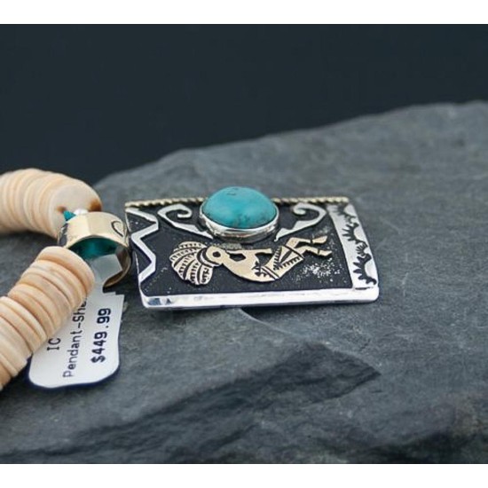 Large 12kt Gold Filled Handmade Kokopelli Certified Authentic Navajo .925 Sterling Silver Turquoise Native American Necklace 370805366233