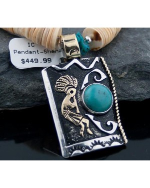 Large 12kt Gold Filled Handmade Kokopelli Certified Authentic Navajo .925 Sterling Silver Turquoise Native American Necklace 370805366233