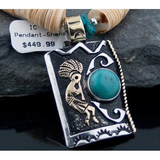Large 12kt Gold Filled Handmade Kokopelli Certified Authentic Navajo .925 Sterling Silver Turquoise Native American Necklace 370805366233