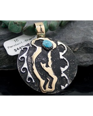 Large 12kt Gold Filled Handmade KokopeLli Certified Authentic Navajo .925 Sterling Silver Turquoise Native American Necklace 370829502798