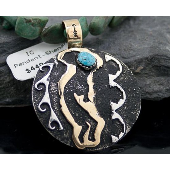 Large 12kt Gold Filled Handmade KokopeLli Certified Authentic Navajo .925 Sterling Silver Turquoise Native American Necklace 370829502798