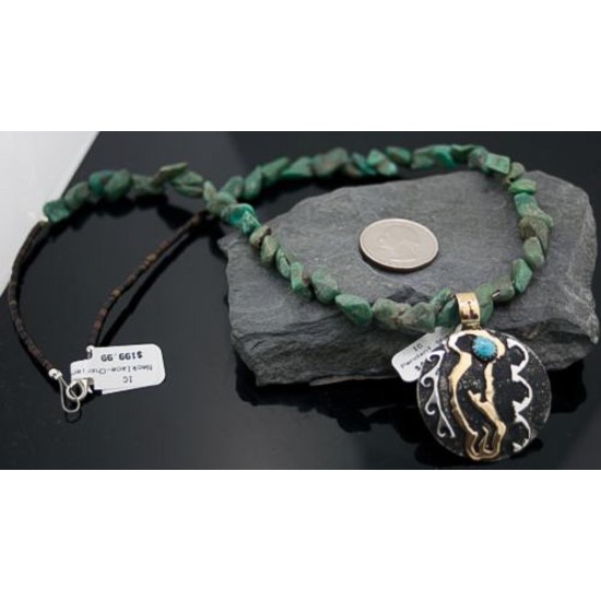 Large 12kt Gold Filled Handmade KokopeLli Certified Authentic Navajo .925 Sterling Silver Turquoise Native American Necklace 370829502798
