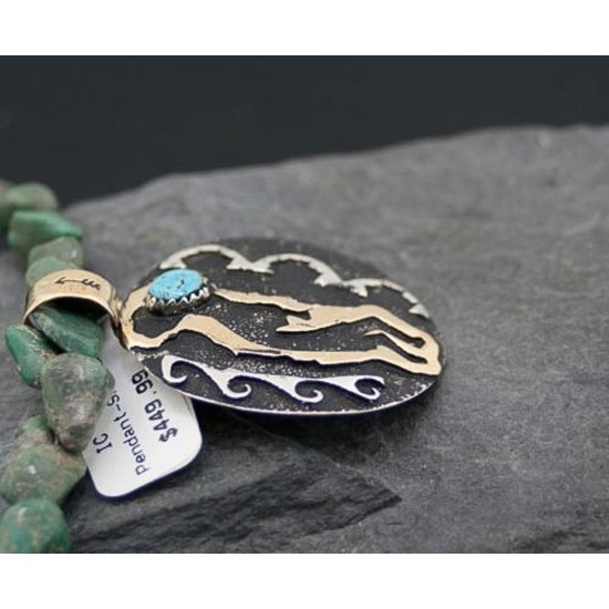 Large 12kt Gold Filled Handmade KokopeLli Certified Authentic Navajo .925 Sterling Silver Turquoise Native American Necklace 370829502798