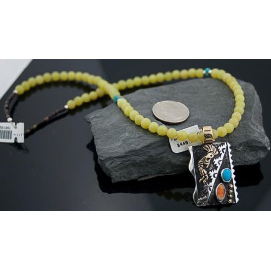 Large 12kt Gold Filled Handmade Kokopelli Certified Authentic Navajo .925 Sterling Silver Turquoise Native American Necklace 390590582539