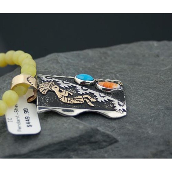 Large 12kt Gold Filled Handmade Kokopelli Certified Authentic Navajo .925 Sterling Silver Turquoise Native American Necklace 390590582539