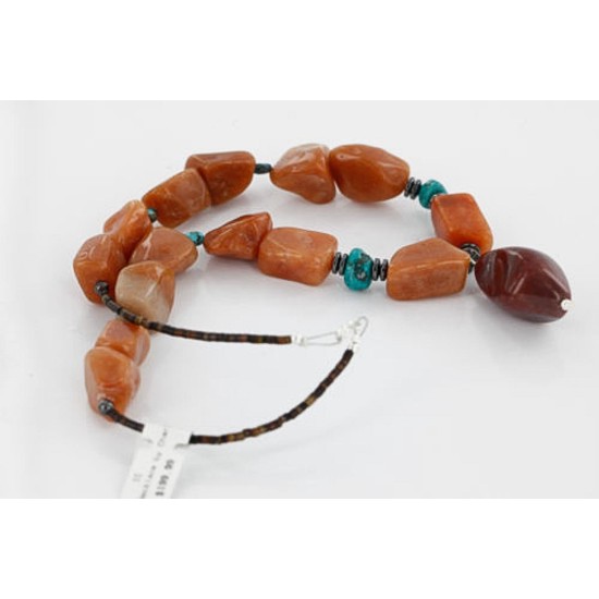 Certified Authentic Navajo .925 Sterling Silver Natural Carnelian Turquoise Jasper Native American Necklace 15800-32