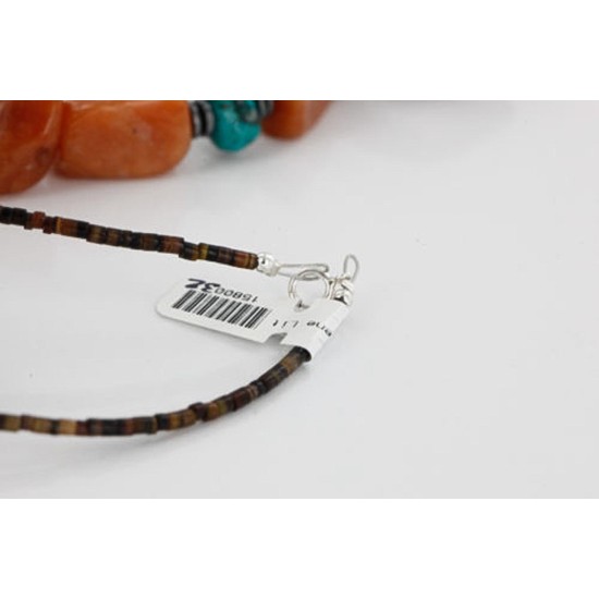 Certified Authentic Navajo .925 Sterling Silver Natural Carnelian Turquoise Jasper Native American Necklace 15800-32