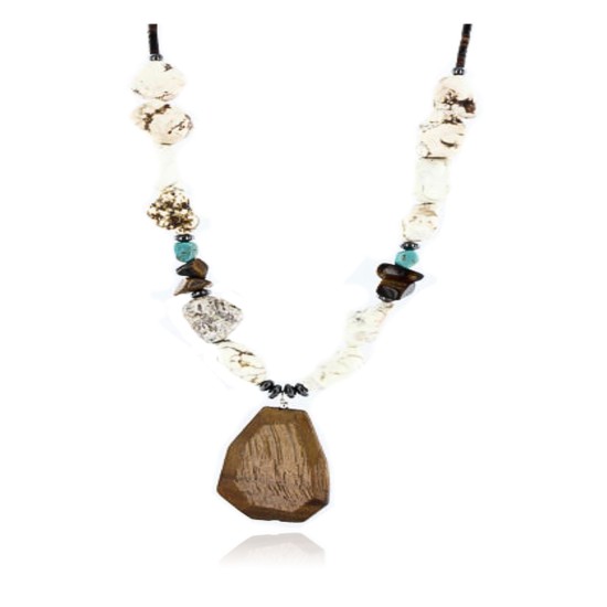 Large $220 Certified Authentic Navajo .925 Sterling Silver Natural Turquoise Tigers Eye Native American Necklace 750109-4