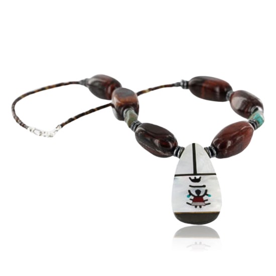 Large $240 InlaidCertified Authentic Navajo .925 Sterling Silver Tigers Eye Turquoise Native American Necklace 15810-44