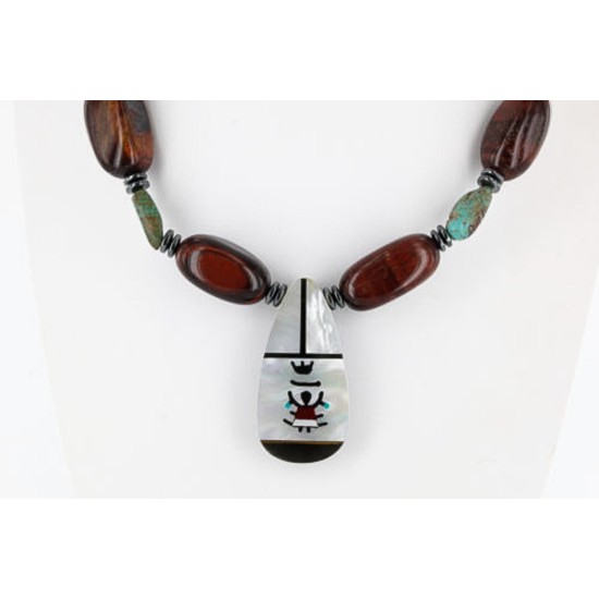 Large $240 InlaidCertified Authentic Navajo .925 Sterling Silver Tigers Eye Turquoise Native American Necklace 15810-44