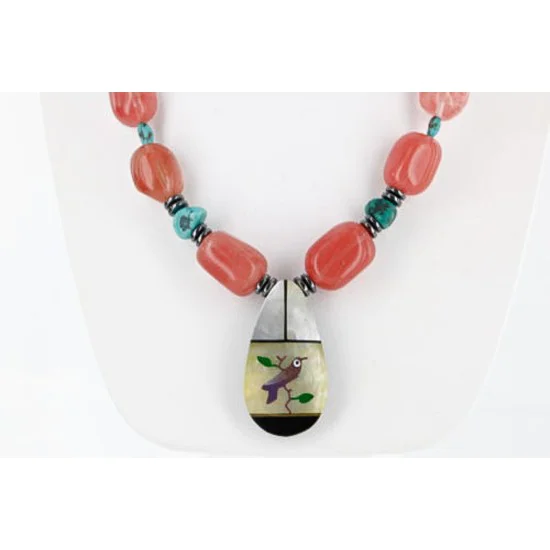 Inlaid Navajo .925 Sterling Silver Quartz Turquoise Native American Necklace 15810-41