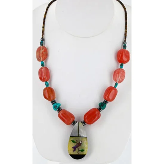 Inlaid Navajo .925 Sterling Silver Quartz Turquoise Native American Necklace 15810-41