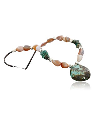 Large $250 Certified Authentic Navajo .925 Sterling Silver Natural Turquoise and Carnelian Native American Necklace 15773-2