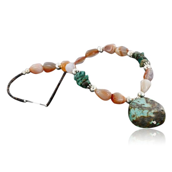 Large $250 Certified Authentic Navajo .925 Sterling Silver Natural Turquoise and Carnelian Native American Necklace 15773-2