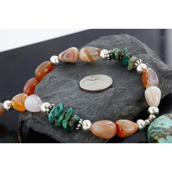 Large $250 Certified Authentic Navajo .925 Sterling Silver Natural Turquoise and Carnelian Native American Necklace 15773-2