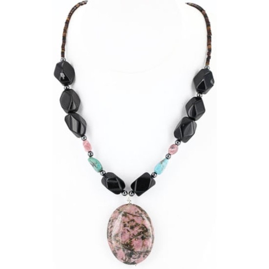 Certified Authentic Navajo .925 Sterling Silver Natural Turquoise Onyx Native American Necklace 15838-5