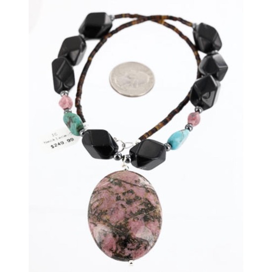 Certified Authentic Navajo .925 Sterling Silver Natural Turquoise Onyx Native American Necklace 15838-5