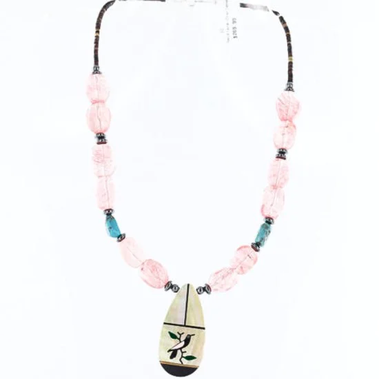 Inlaid Bird Navajo .925 Sterling Silver Quartz and Turquoise Native American Necklace 750108-5 Inlaid Bird Navajo .925 Sterling Silver Quartz and Turquoise Native American Necklace 750108-5