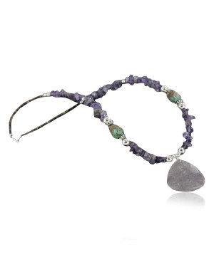 Large $290 Certified Authentic Navajo .925 Sterling Silver Natural Turquoise Amethyst Native American Necklace 390685575292
