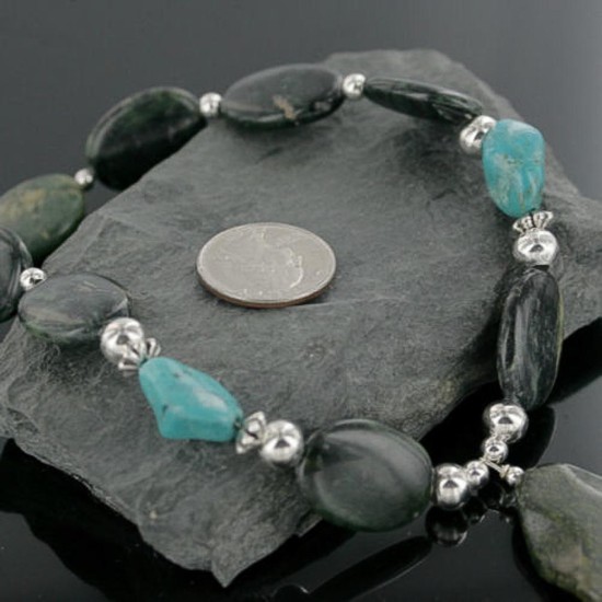 Certified Authentic Navajo .925 Sterling Silver Natural Turquoise Jasper Native American Necklace 15383-3-0